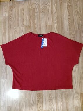 NWT Sz 3XL Cider Red Rib-Knit Dolman Sleeve Top Crop Stretch
